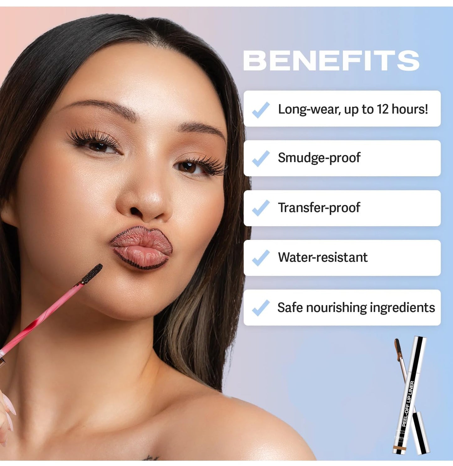 Longwear Peel-off Lip Stain Marker Peel Off with Vitamin E - Smudge-Resistant Lip Liner & Base for All Skin Types (00#)