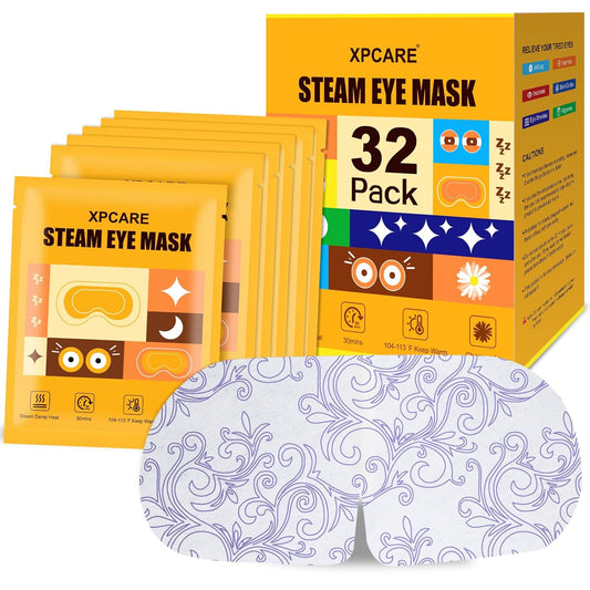 XPCARE 32 Pack Steam Eye Masks for Dry Eyes, SPA Warm Sleep Eye Mask, Disposable Heated Eye Mask for Dark Circles, Puffy Eyes, Relief Stress Eye Fatigue(Chamomile)