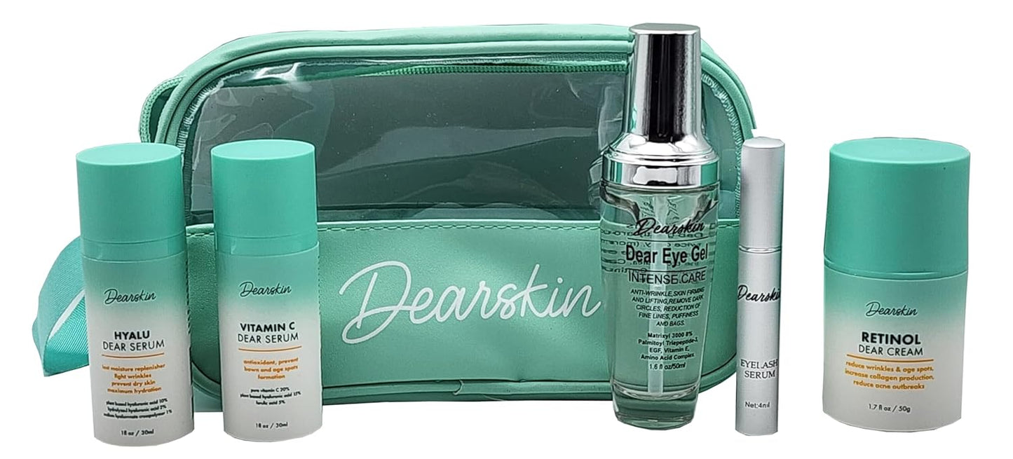 Eyelashes, Eyes & Face Skincare Gift Set: Gift her Glow with Hyaluronic Facial Serum Vitamin C Eye Gel Eyelashes Serum and Water Gel Cream