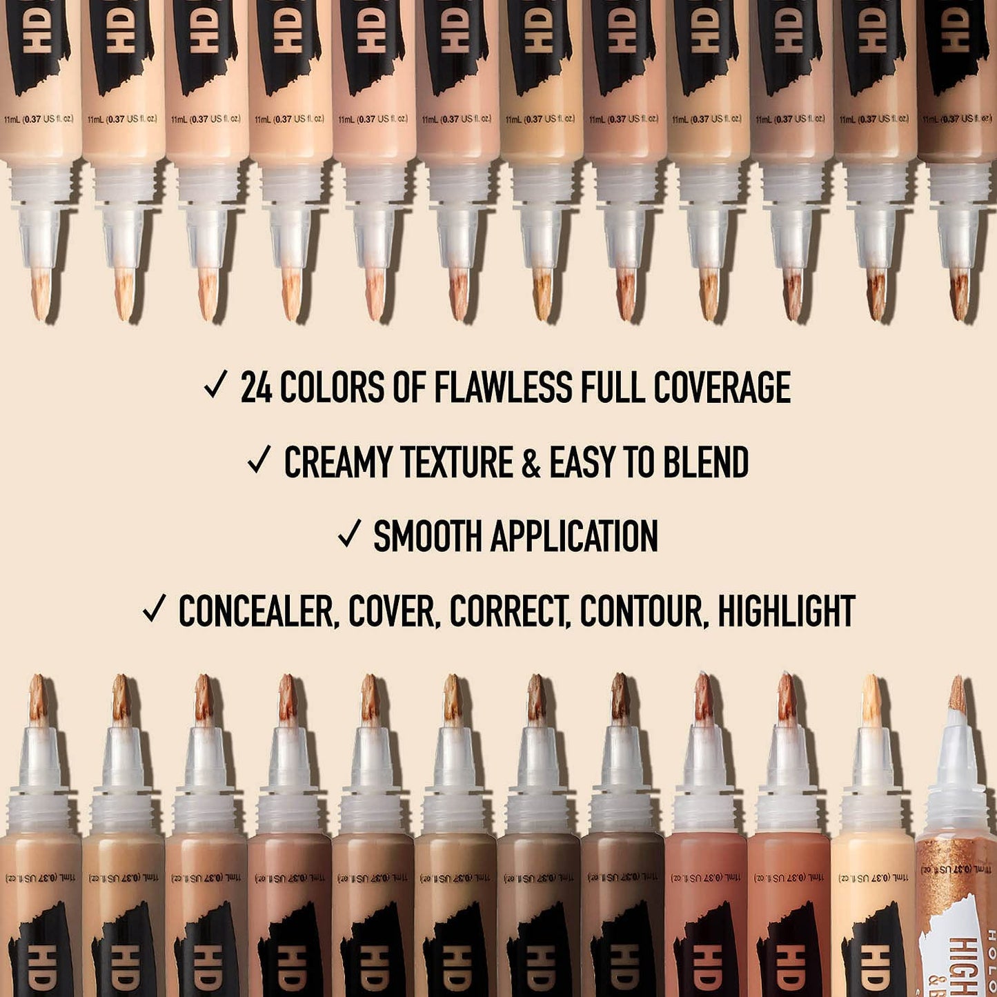 Ruby Kisses HD Concealer & Foundation Brush Flawless Full Coverage Face Makeup Lightweight Highlighter Long Lasting Under Eye Conceals Contour Corrector (Nude)