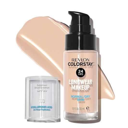 Revlon Liquid Foundation, ColorStay Face Makeup for Normal & Dry Skin, SPF 20, Longwear Medium-Full Coverage with Natural Finish, Oil Free, 110 Ivory, 1 Fl Oz