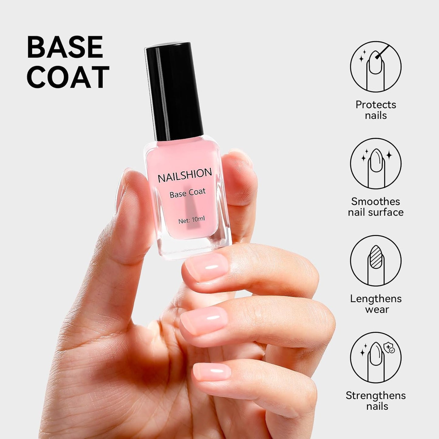 Clear Pink Base Top Coat Clear Nail Polish, Sheer Pink Base Ridge Filler Strengthening Anti Chip Nail Concealer, Non Gel, Salon Quality, Quick Dry Home DIY Nail Art Gift Set