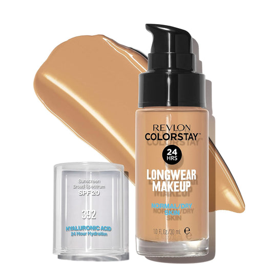 Revlon Liquid Foundation, ColorStay Face Makeup for Normal & Dry Skin, SPF 20, Longwear Medium-Full Coverage with Natural Finish, Oil Free, 392 Sun Beige, 1 Fl Oz