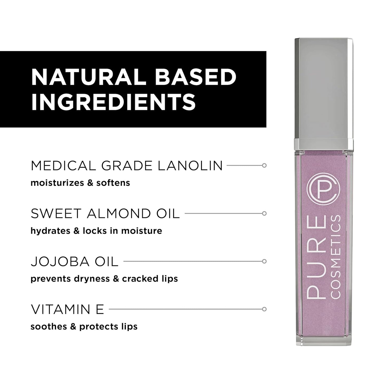 Pure Cosmetics Pure Illumination Lip Gloss - LED-lit Applicator w/Side Mirror - Non-Sticky, Moisturizing & Hydrating Lip Glosses - Soothes & Protects Dry Chapped Lips (Femme Fatale)