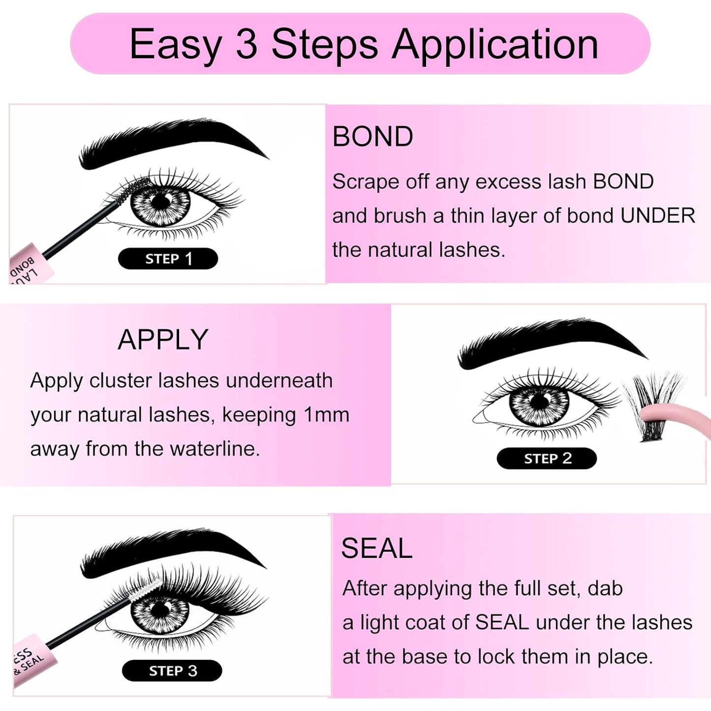 Lash Extension Kit LAUBESS Lash Clusters Kit Cluster Eyelash Extensions Kit Eyelash Clusters Lash Bond and Seal Waterproof Tweezers Brush Lash Glue Remover (Kit 60D/80D-D-Mix8-18(3D)