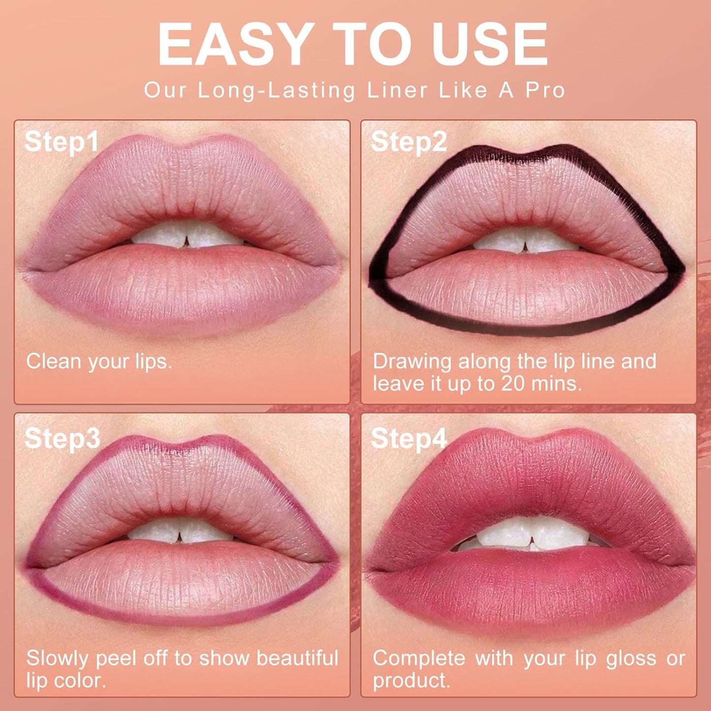OETUIOW Lip Stain Long Lasting & Waterproof Lip Liner, Non-Stick Cup Highly Pigmented Natural Finish, Lip Gloss for All-Day Color Hold (Coral)