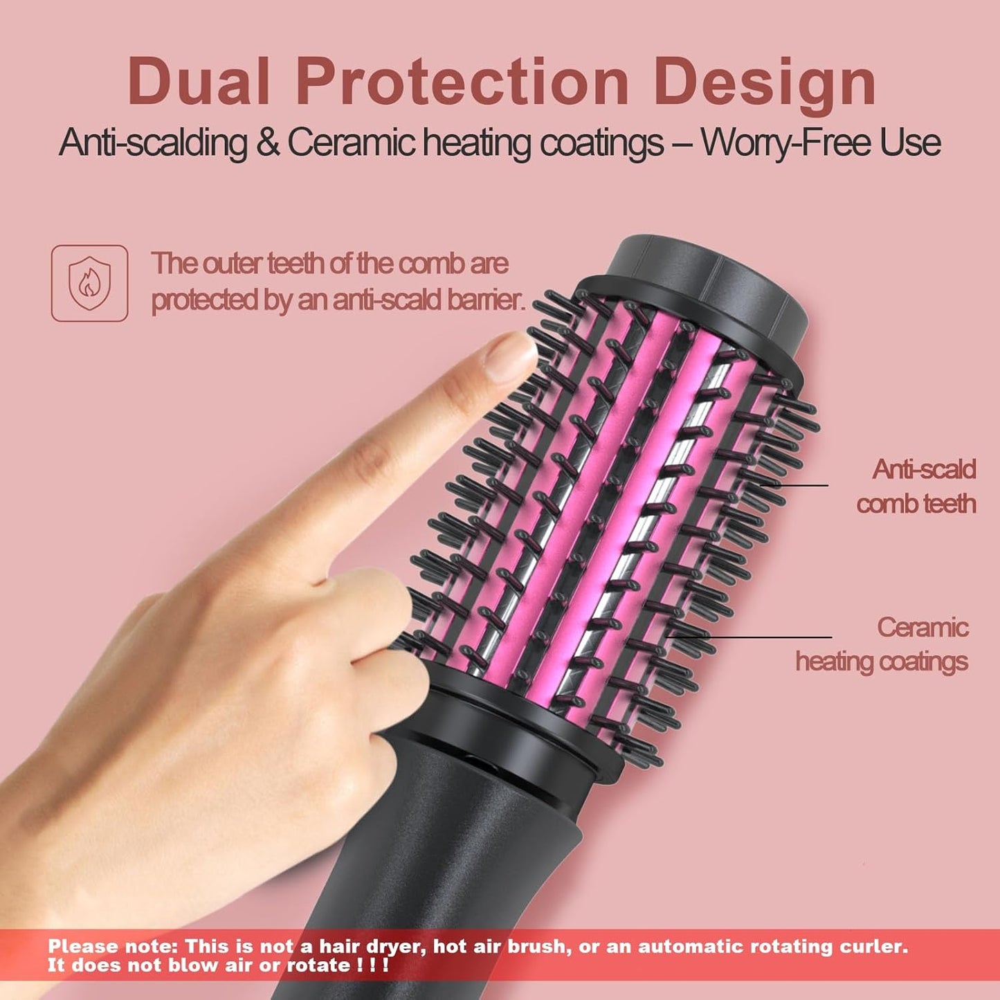 Cordless Hair Curling Iron Brush, Mini Travel Hot Straightener Comb, 3-in-1 Portable Wave Curling Wand, 1.5″ Ionic Heated Brush, USB Rechargeable Hair Curler, Black – No Automatic Rotation