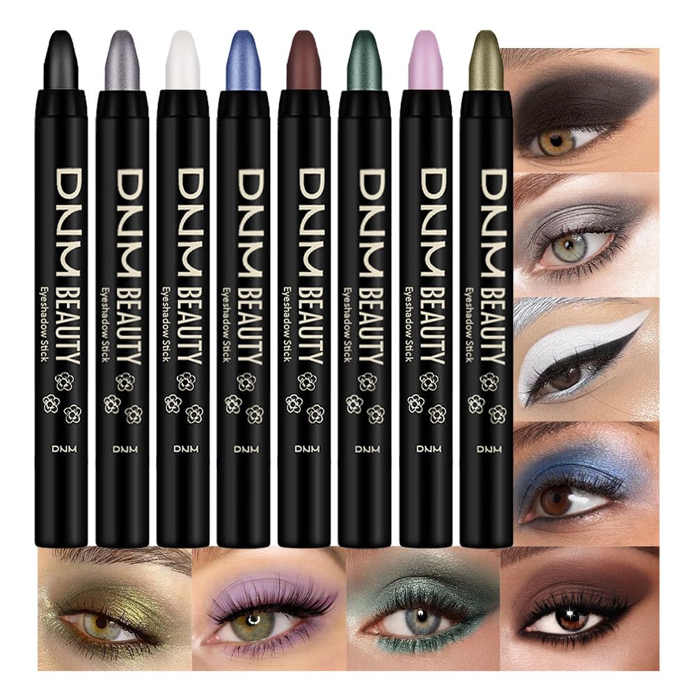 Kaely 8Pcs Cream Eye Shadow Sticks Set, Matte Shimmer Eyeliner Pencil Eyeshadow Palette Makeup, Eye Highlighter Brightener Stick for Older Women Waterproof Pigmented, sombras para ojos, New-10