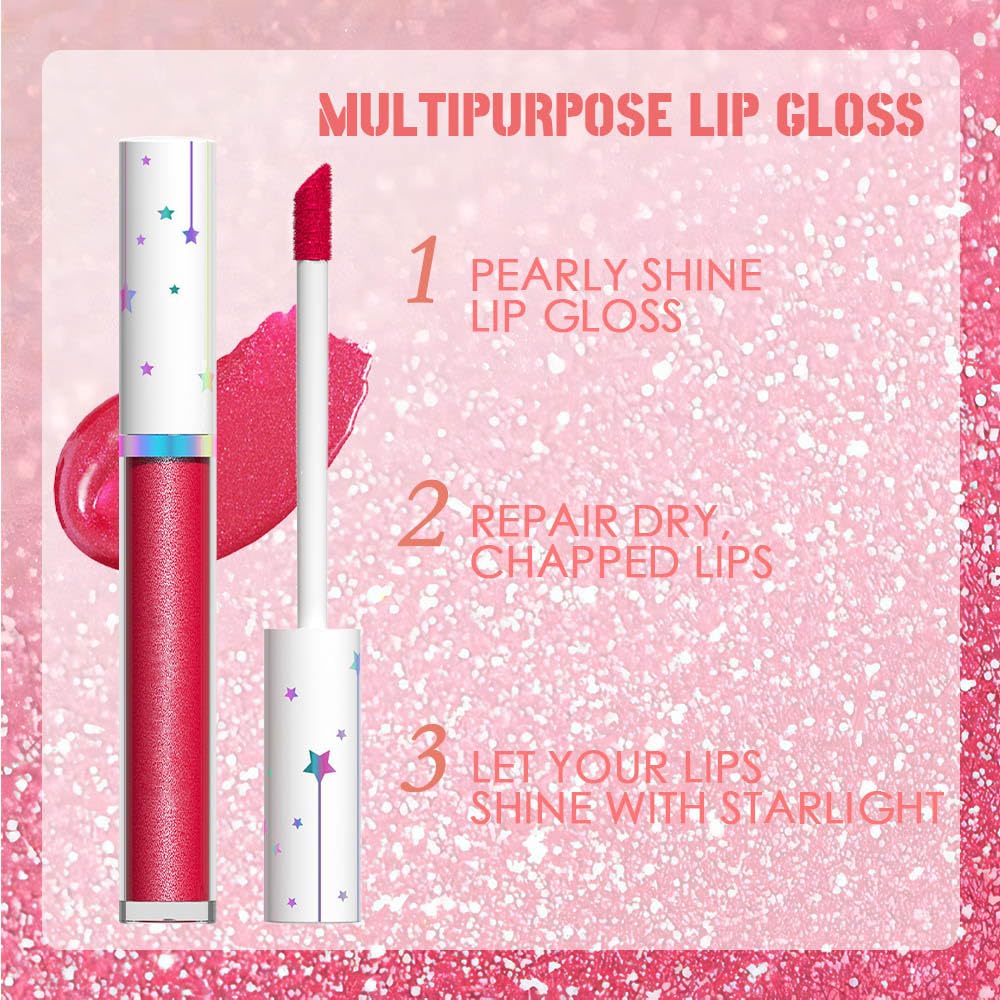 evpct 1Pcs Ruby Rose Red Glitter Metallic Lip Gloss Stain Lipstick for Women Long Lasting Waterproof 24, Sexy Red Frosted Metallic Shimmer Chrome iridescent Liquid Lipstick Lip Gloss Makeup, 07#