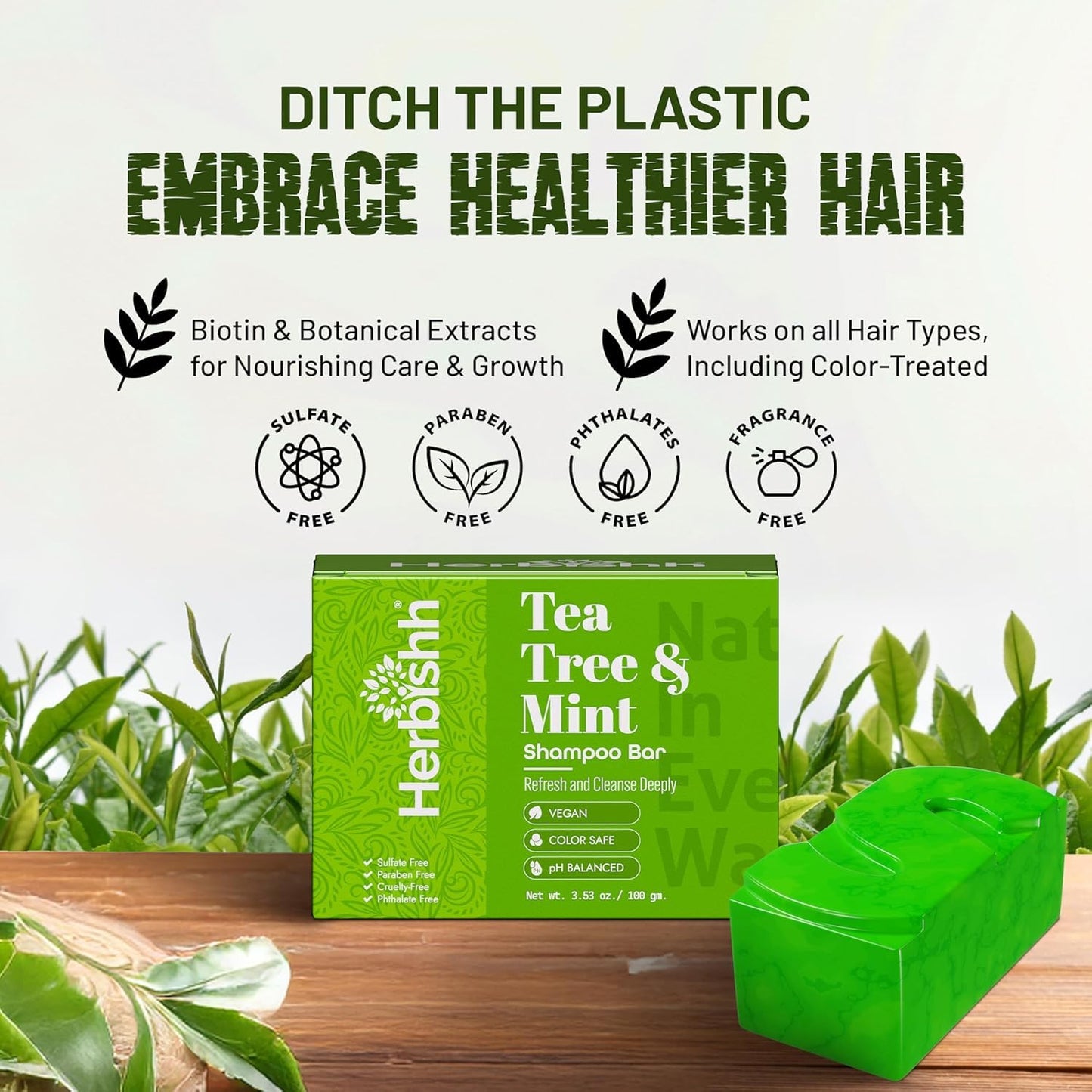 Herbishh Tea Tree & Mint Shampoo Bar – Tea Tree Oil Soap Bar for Oily Hair & Scalp Cleanse – Solid Travel Size Shampoo for Men & Women – Minty Deep Cleansing, 3.53 oz pk of 2