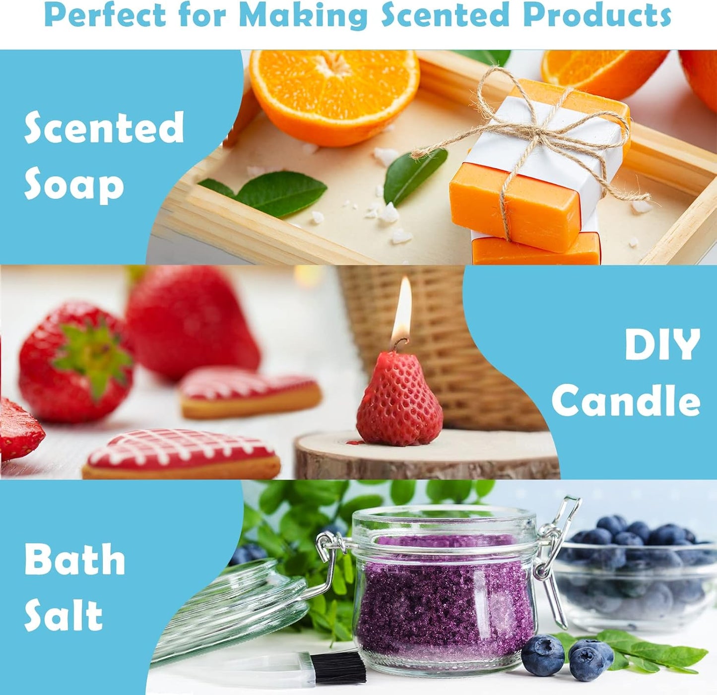 Fruity Fragrance Oil for Candle & Soap Making, Holamay Premium Fruit Essential Oils, 10 x 5ml - Coconut, Strawberry, Mango, Pineapple and More Diffuser Oil Scents, Summer Aromatherapy Oils Set