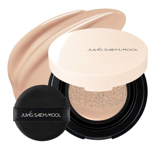JUNG SAEM MOOL Essential Skin Nuder Cushion Mini 22N Peach Light 0.17 Fl Oz, Natural Radiant Finish Cushion Foundation with Buildable Coverage, Lightweight Texture, Korean Foundation Makeup
