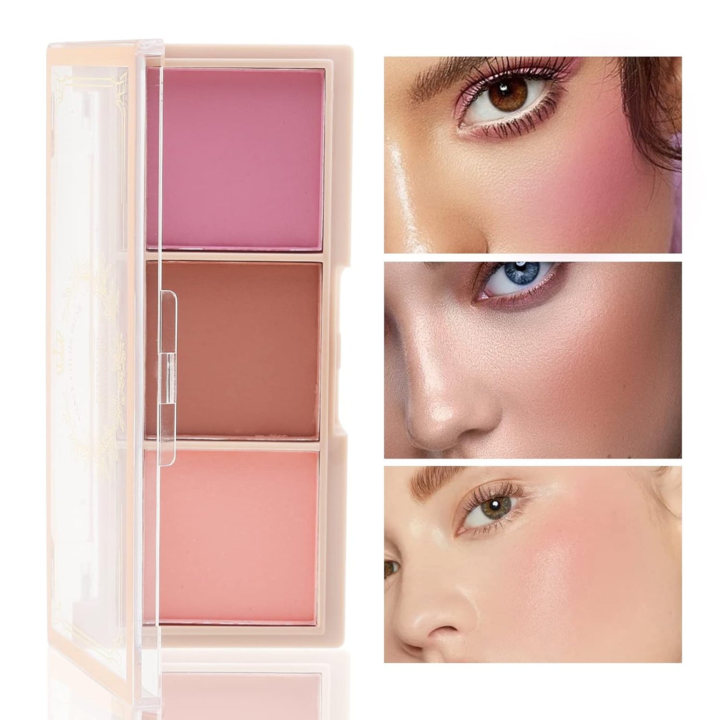 Boobeen 3 Color Blush Palette, Matte Pink Blusher, Blush Powder for Cheeks Makeup, Long Lasting Face Beauty Blush, Light and Smooth