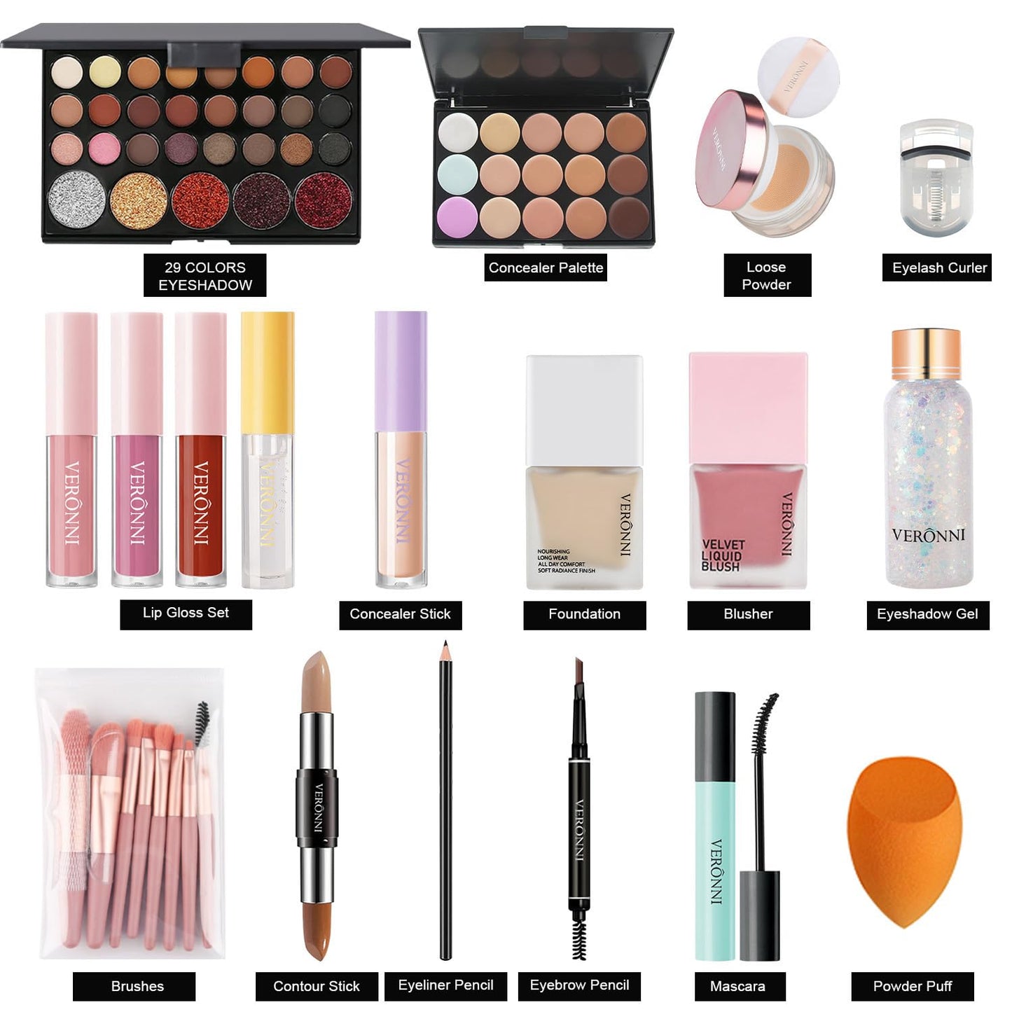 VERONNI All in One Makeup Kit,Eye Face Lips Makeup For Mother's Day,Multipurpose Women's Makeup Sets,Beginners and Professionals Alike (All in one makeup set)