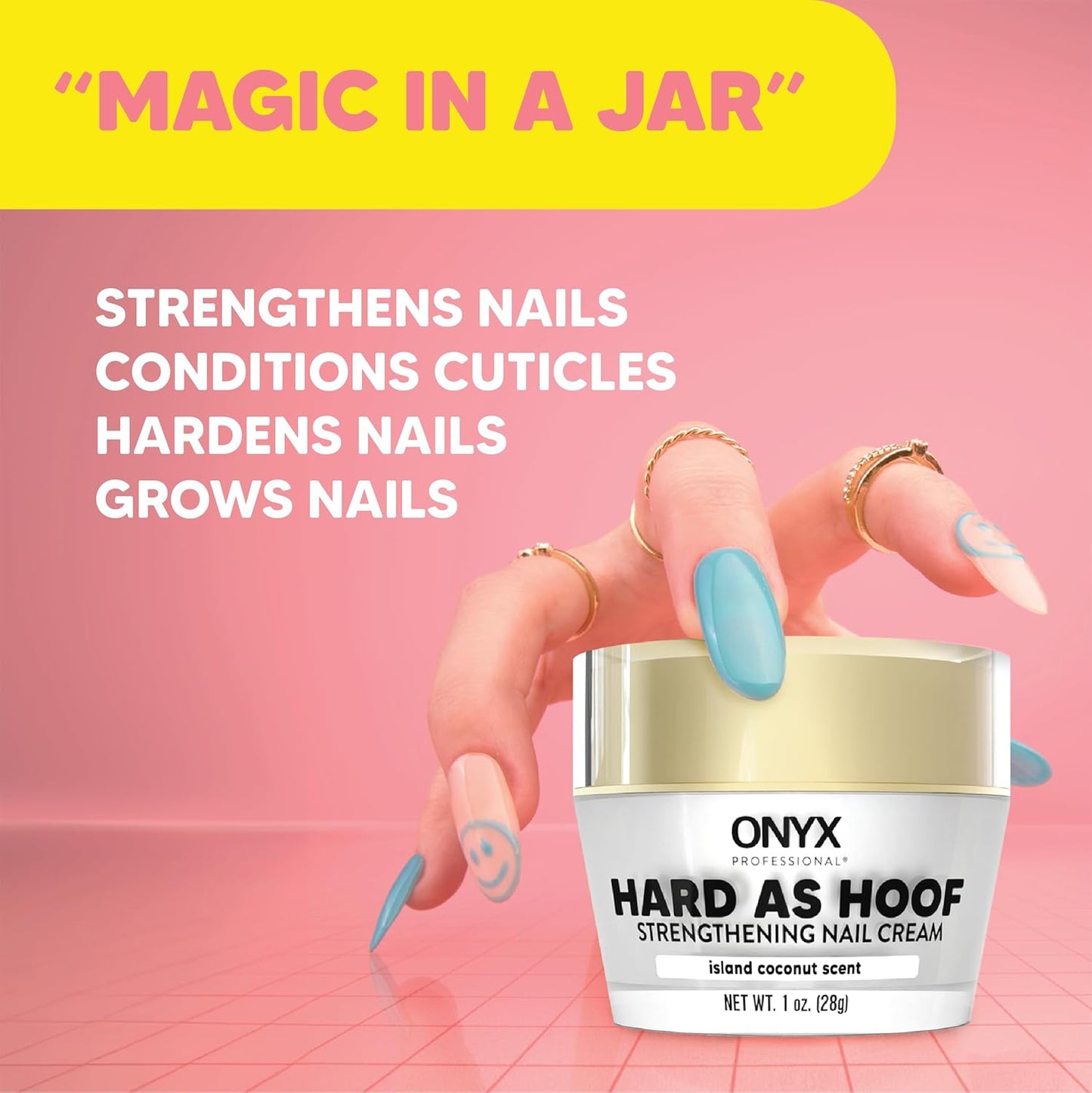Onyx Professional Hard as Hoof Nail Strengthening Cream, Coconut Scent - Nail Growth and Conditioning Cuticle Cream Stops Splits, Chips, Cracks & Strengthens Nails, 1 oz