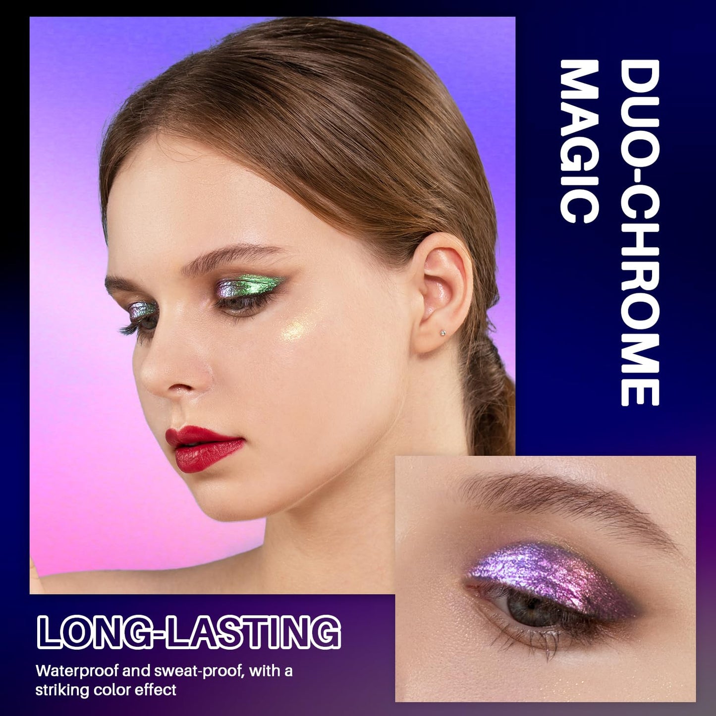 CHARMACY Multichrome Glitter Liquid Eyeshadow, Chameleon Shifting Color, Holographic Metallic Eyeshadow, Long-Lasting Wear, Vegan Eye Topper for Party, Daily Makeup #06