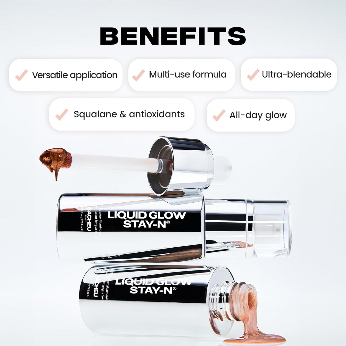 Sacheu Liquid Glow STAY-N Liquid Highlighter & Illuminator Makeup — 30ml Long Lasting Luminous Glow Lightweight Dewy Finish, Glow Getter