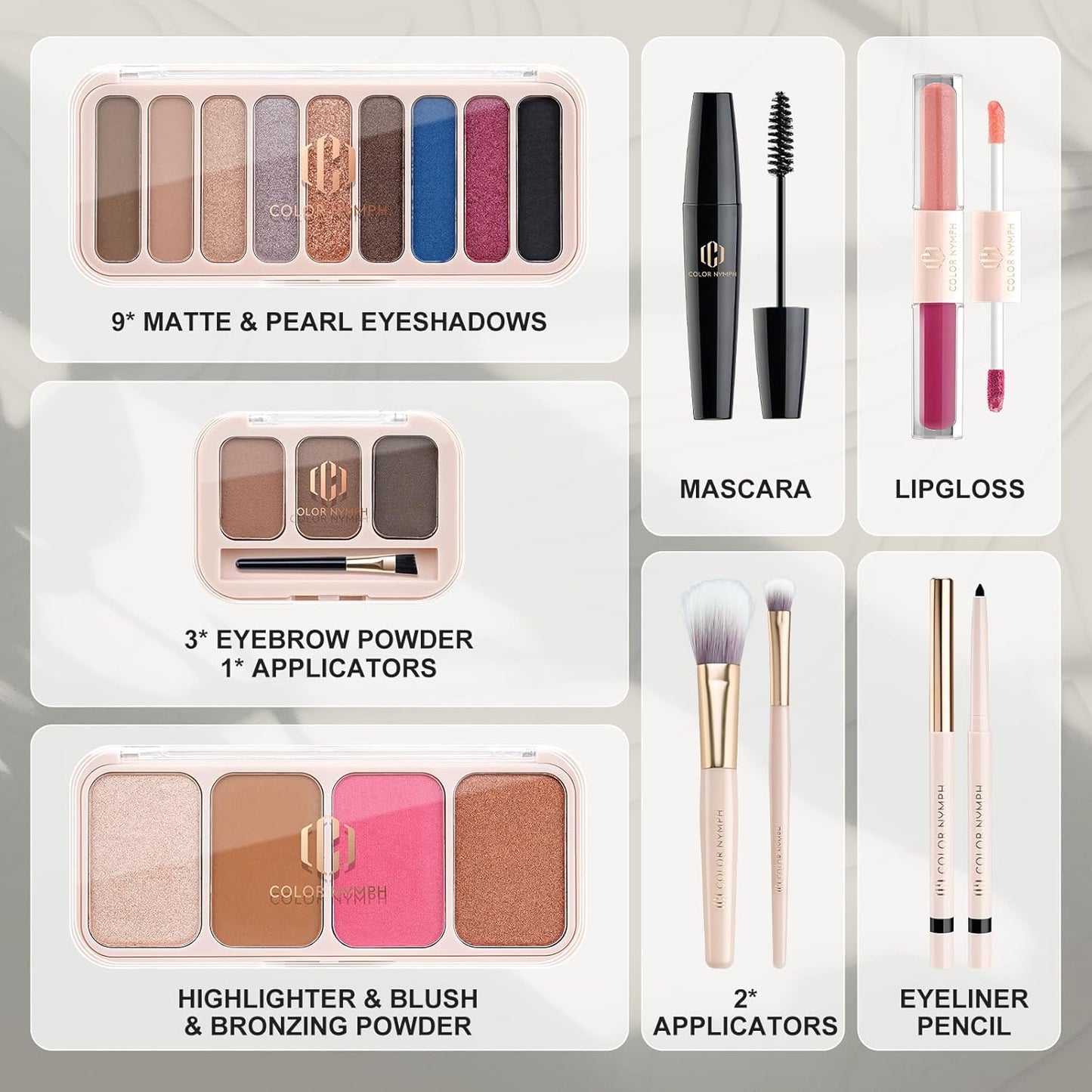Color Nymph Makeup Kit for Women, Makeup Gift Set All In One Travel Backpack for Girls With Eyeshadow,Mascara, Lipgloss, Highlighter, Blush, Eyeliner pencil (Bag C)