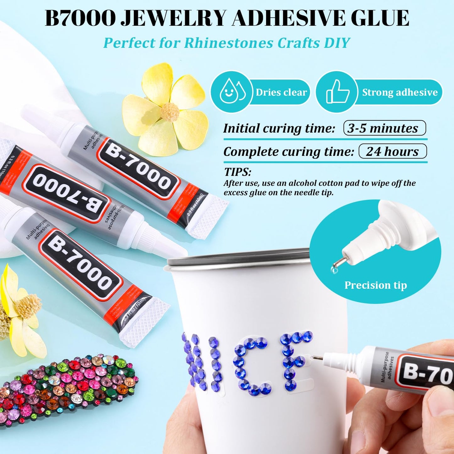 6100Pcs Royal Blue Rhinestones for Crafting with 2Pcs 10ml B7000 Jewelry Glue, 1 Box Flatback Crystals Diamond for Bedazzling Crafts DIY Nail Art Resin Gems for Clothing Shoes