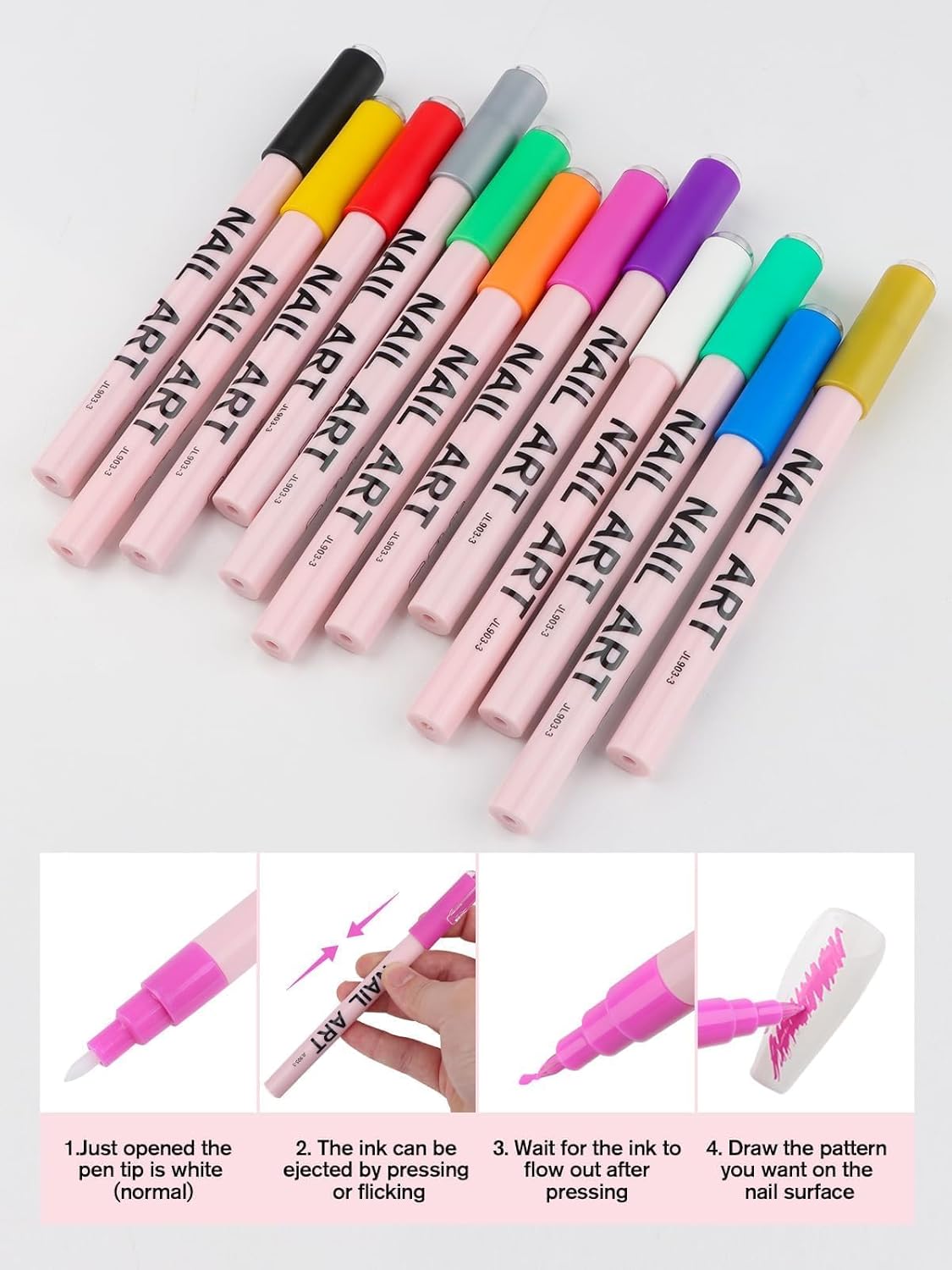 EBANKU 12 Color Nail Polish Pens Set 3D 0.5MM Nail Art Pen Quick-Drying Acrylic Paint Nail Art Point Dotting Liner Nail Pen for Beginner and professional Nail Art DIY Home & Salon