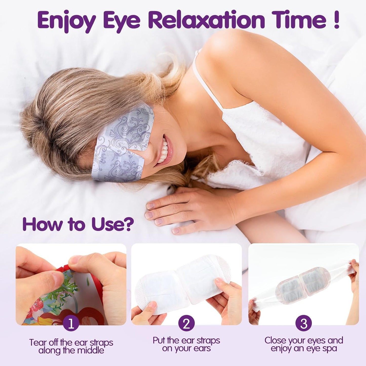 60 Pcs Disposable Steam Eye Mask Bulk Heated Eye Masks for Dry Eyes Spa Warming Eye Mask Self Heating Eye Masks with Warm Moist Warm Compress for Eye Stress Dark Circle Relief Sleep Mask