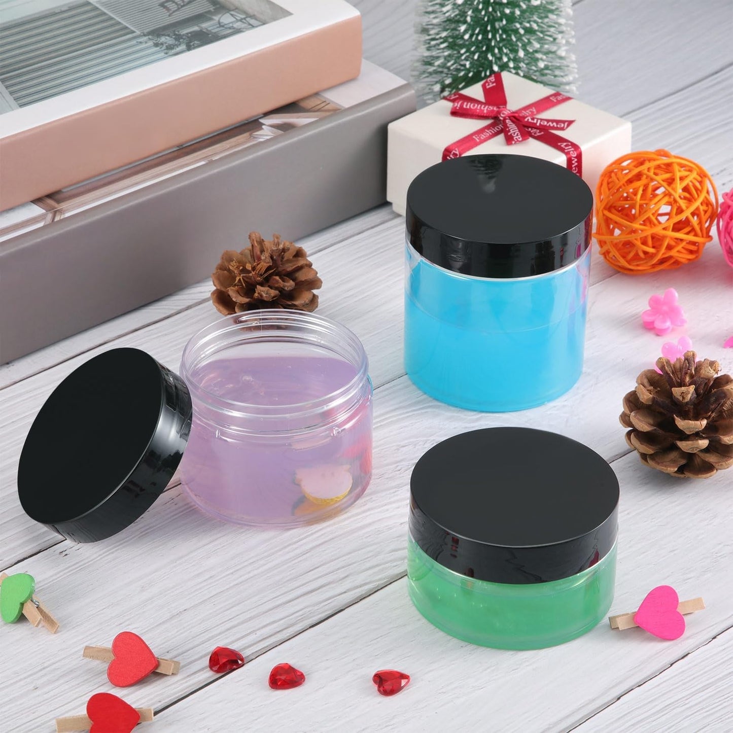 SATINIOR 36 Pieces 2.5 oz Plastic Jars with Lids Wide Mouth Airtight Reusable Container Acrylic Cosmetic Small Jars for Lotions Ointments Travel Toiletries Creams Make up Storage(Black)