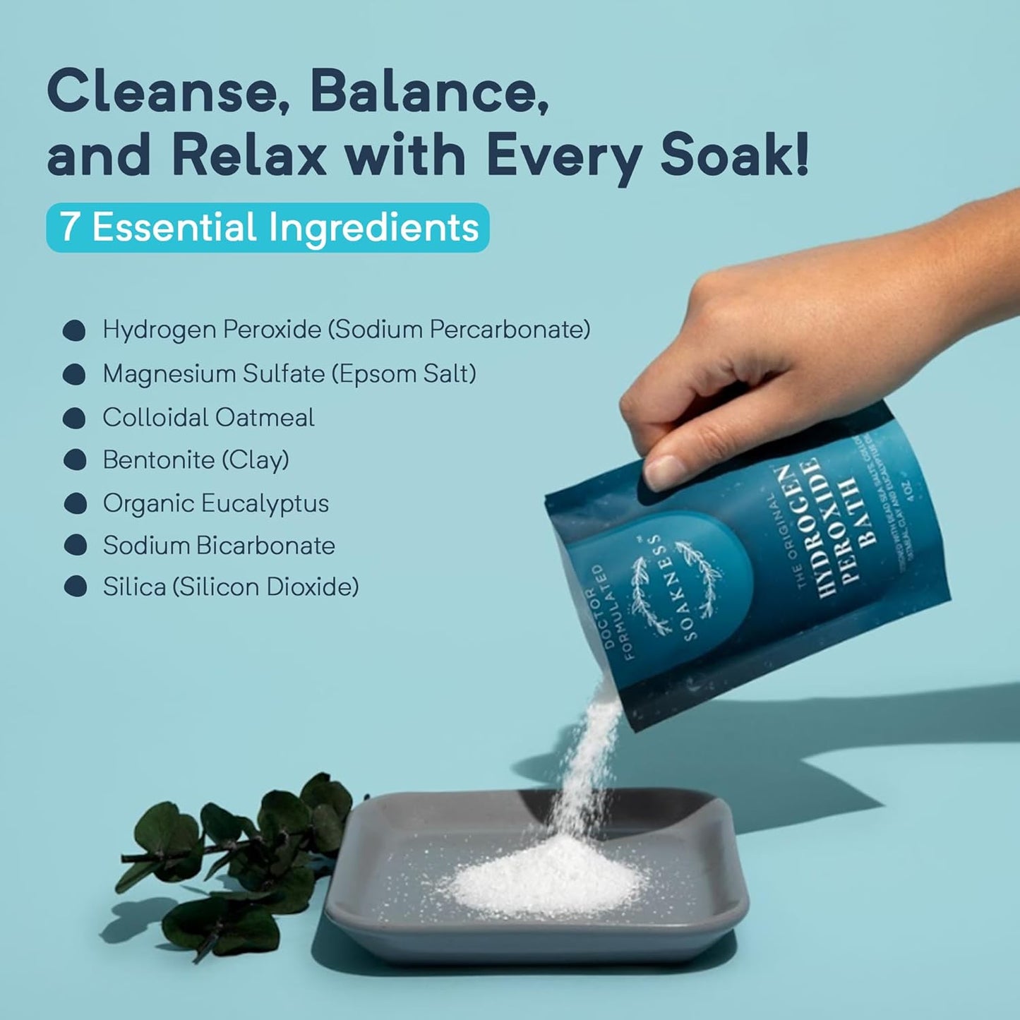 Hydrogen Peroxide Epsom Salt Bath Soak - USA-Made – Patented Bath Salts, Muscle Recovery, & Skin Detoxification – Magnesium Salts for Bathing - Doctor Formulated Pure Epsom Salt (1-Pack)