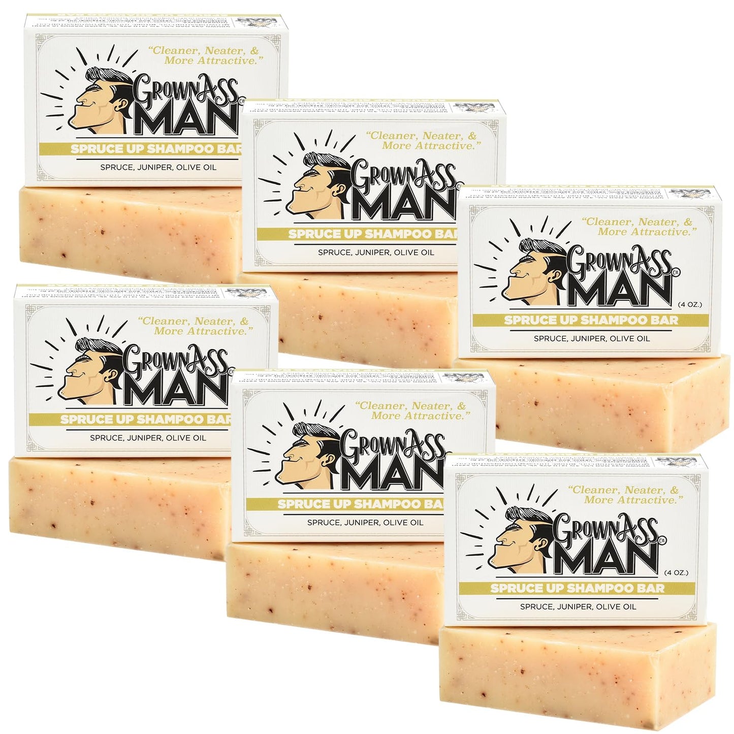 Solid Shampoo Bar Rich Lather 3 in 1: Hair, Beard & Body Wash - Plastic Free & Eco-Friendly, Natural & Organic for All Hair Types, 4oz Bar (Spruce Up, 6-Pack)