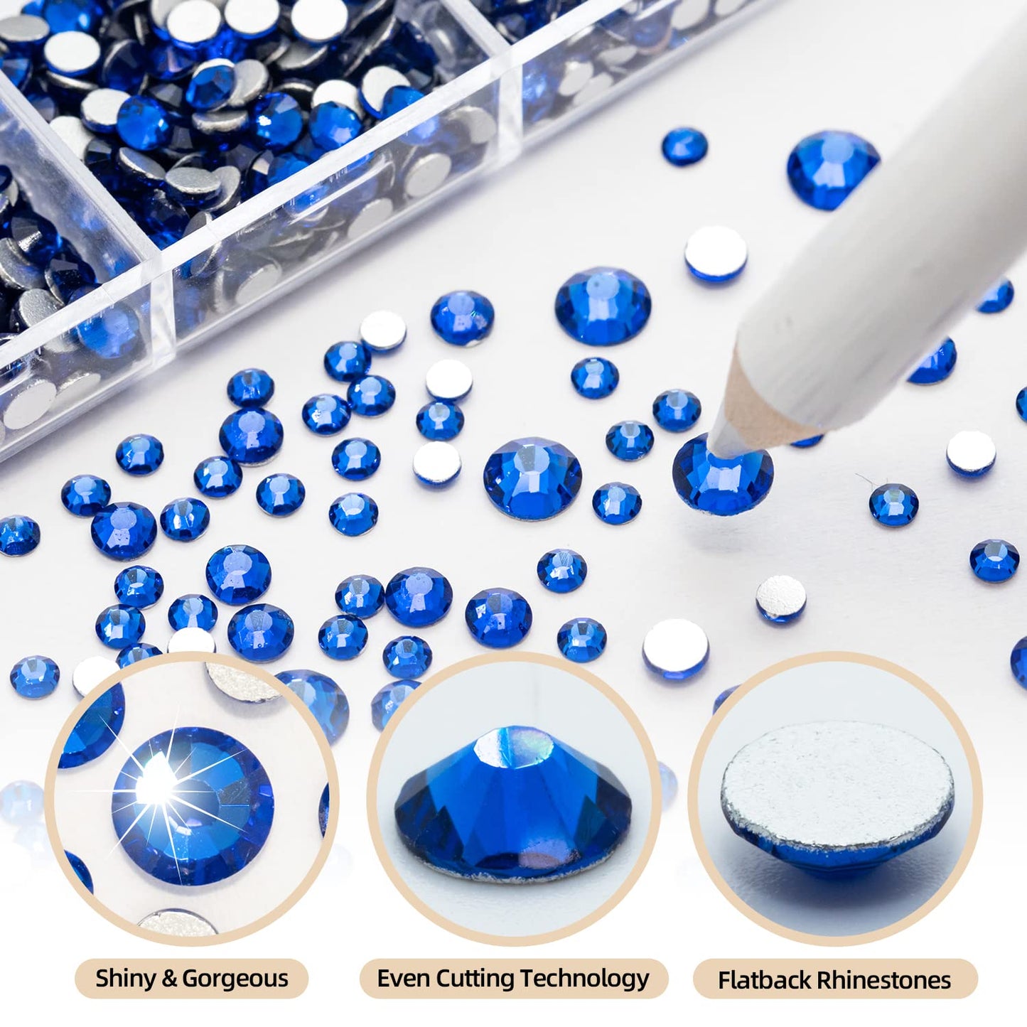 Flatback Crystal Rhinestones, 3792 Pieces Round Nail Gems Non Hot-fix Rhinestone SS6-SS20 Mixed Sizes Nail Art Rhinestones for Acrylic Nails, Crafts, Makeup, Clothes, Shoes, DIY Decorations