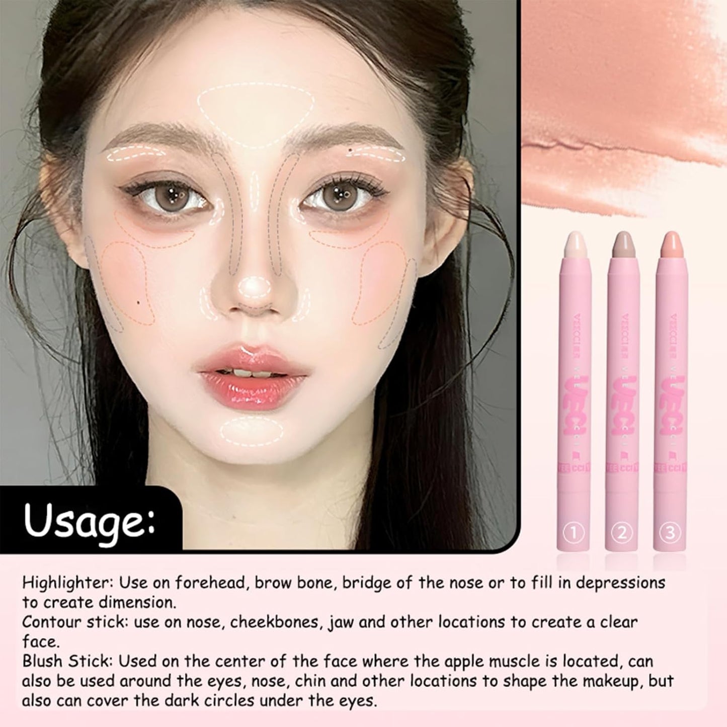 Contour Stick - Precise Stick for a Flawless Look with Brush, Moisturizing, Long-lasting Buildable Color for Easy Sculpting, Highly Pigmented Matte Finish, Ideal for Foundation & Concealer