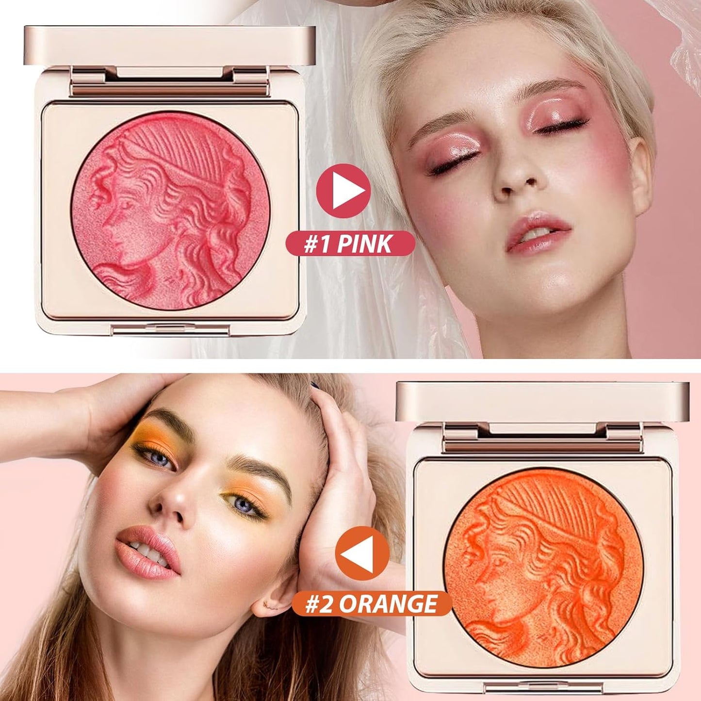 Embossed Smooth Powder Blush Palette for Cheeks, Powder Blush Palette, Embossed Girl Blush for Cheeks, Matte Face Powder Blush Palette (Pink+Orange)