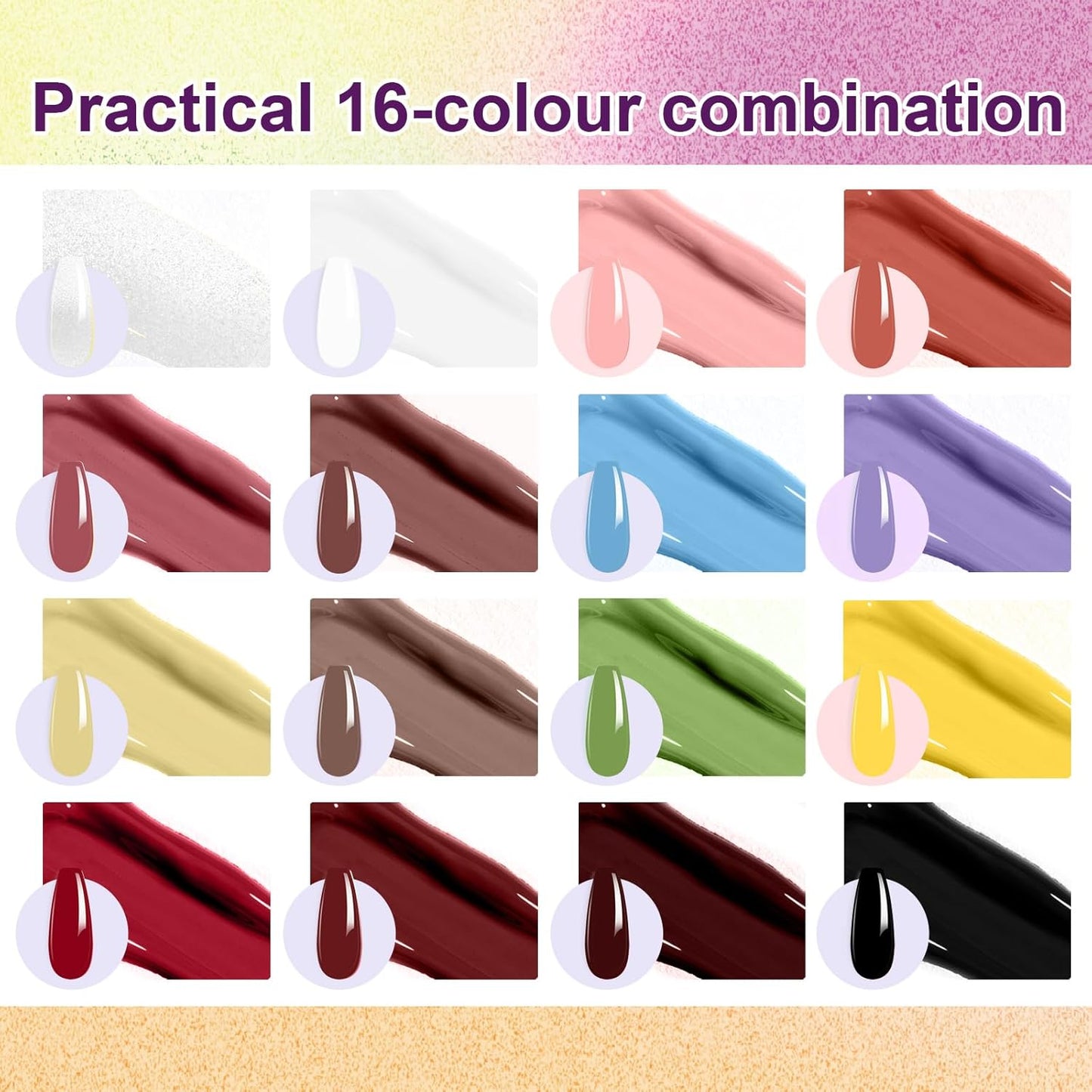 Gradient Painting Gel, 16 Ombre Gel Nail Polish with 100Pcs Nail Sponges &Tweezers for Pigment Pat Nails Almond Nude French Manicure Soak Off UV Long-lasting Palette VelvetSpectrum Studio