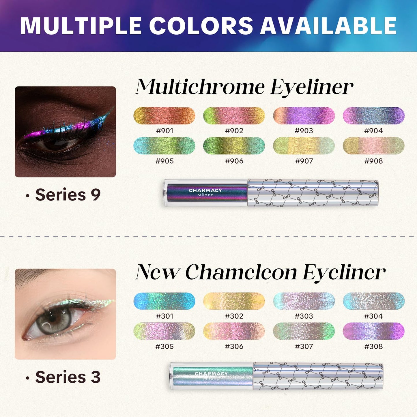 CHARMACY Chameleon Liquid Eyeliner, Liquid Glitter Eyeliner, Highly Pigmented, Metallic MultiColor Shifting waterproof Eyeliner, Ultra-Fine Tip, Longwearing, Smudge-proof (#305)