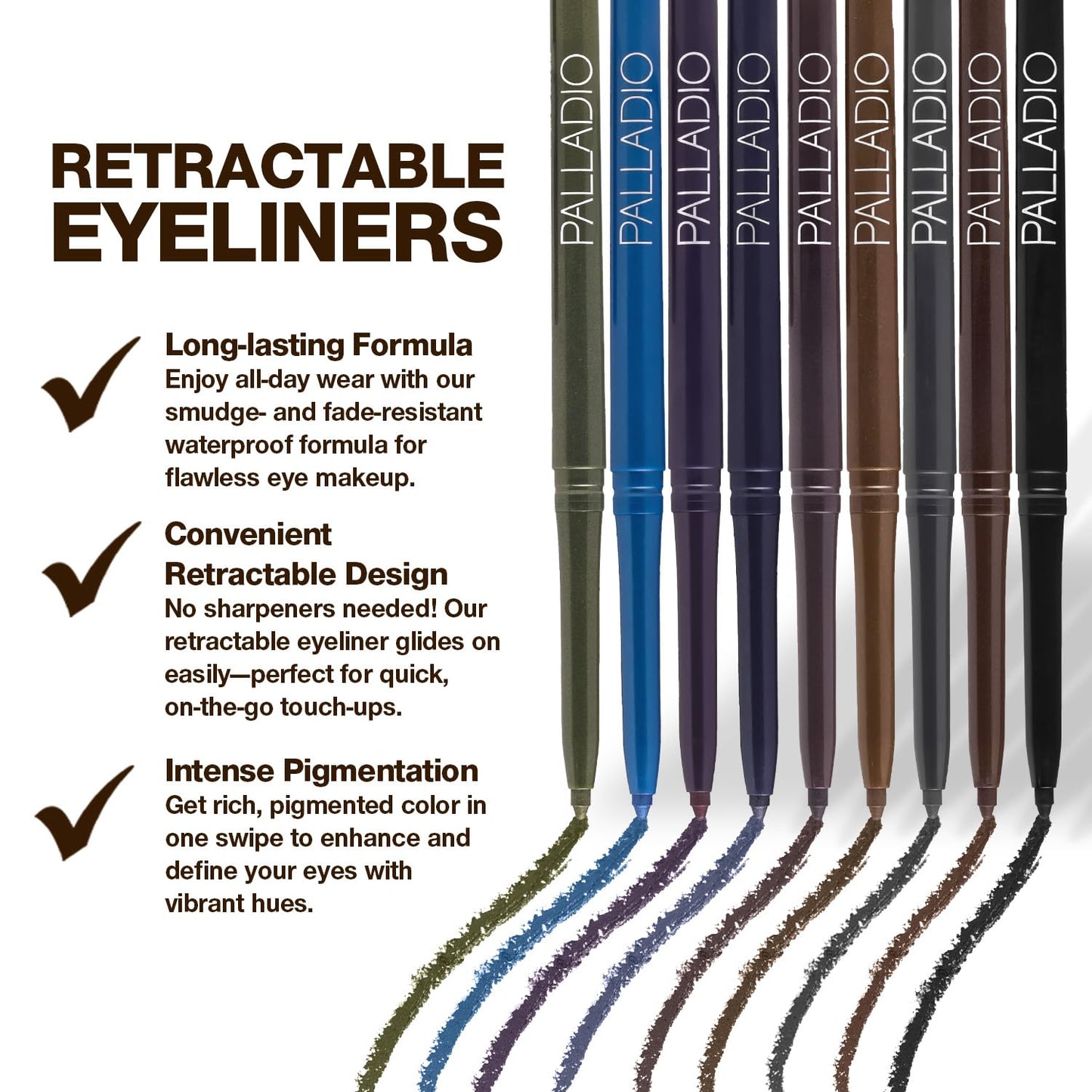 Palladio Retractable Waterproof Eyeliner, Richly Pigmented Color and Creamy, Slip Twist Up Pencil Eye Liner, Smudge Proof Long Lasting Application, All Day Wear, No Sharpener Required, Deep Blue