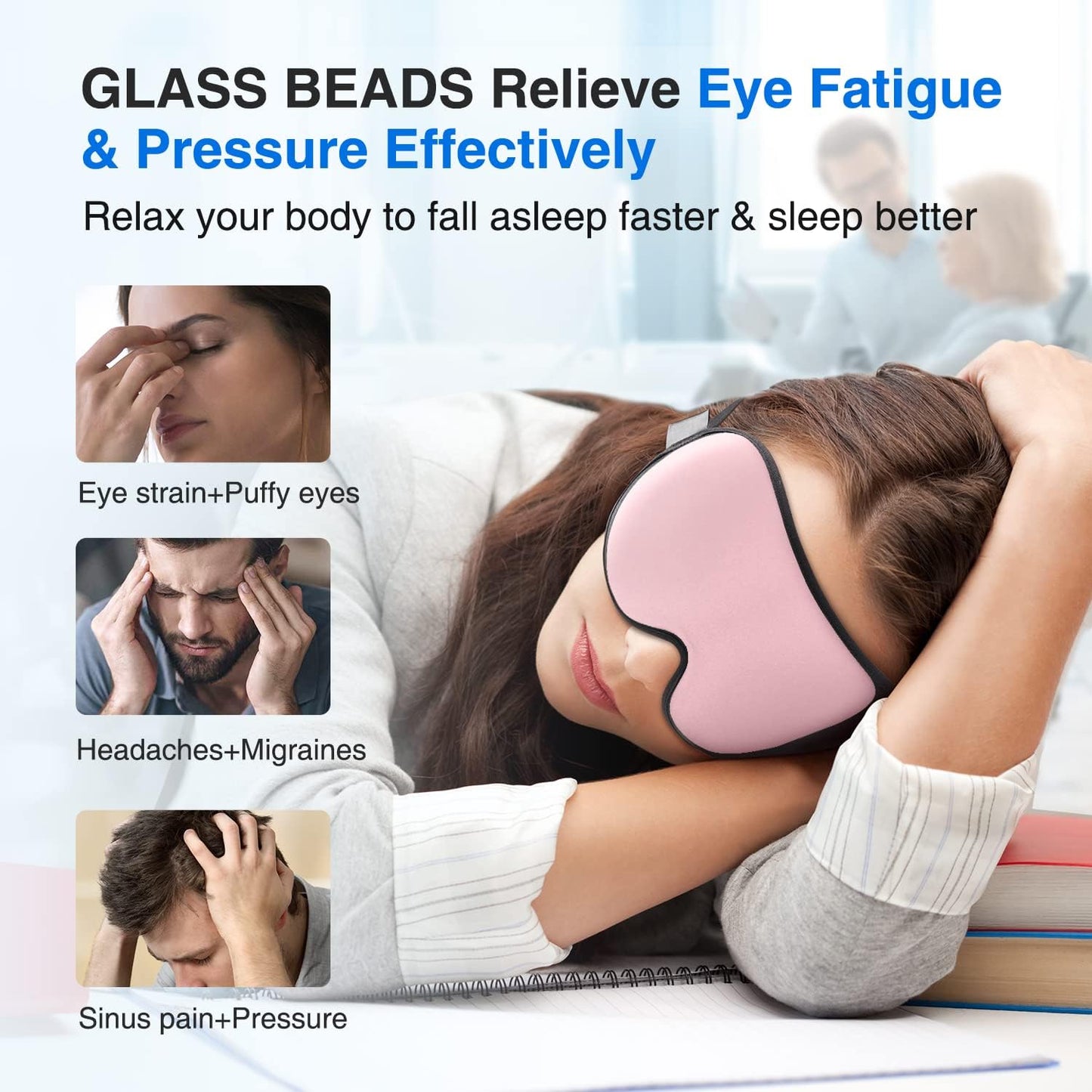 YFONG Weighted Sleep Mask, Women Men 3D Eye Mask Blocking Lights Sleeping Mask (4.2oz/120g), Pressure Relief Night Sleep Eye Mask with Adjustable Strap, Eye Cover Blindfold for Travel Nap Yoga, Pink