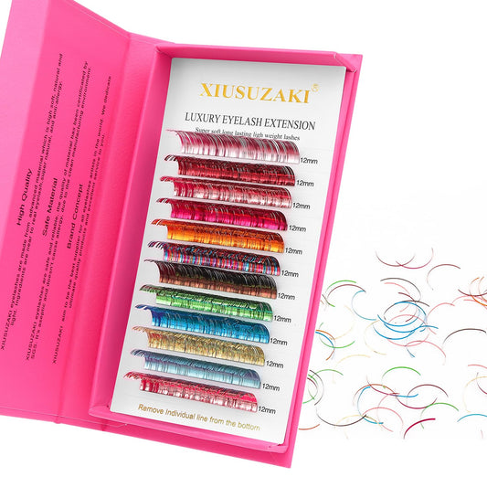Glitter Spike Tinsel Eyelash Extensions 0.07 Colored Lashes Extension D Curl Lashes 11mm Lash Extensions Soft False Eyelashes Volume Lashes 12 Rows Professional Use(Glitter,0.07-D,11mm)