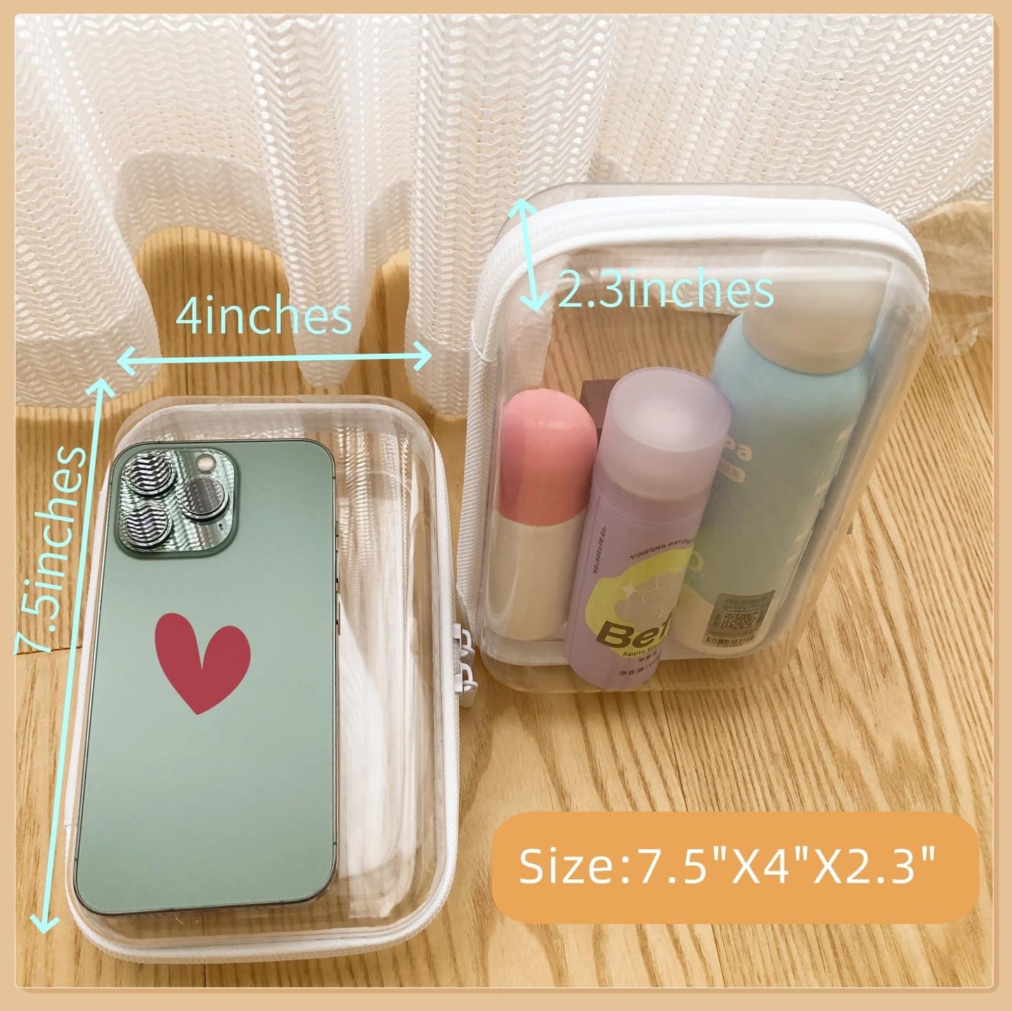 Clear Hard Shell Zipper Case, Upgraded Thicker Transparent Plastic Bins for Organizing, See Through Zipper Pouches Makeup Case, Lidded Storage Bins Organizer for Storage Cosmetics (S+S)