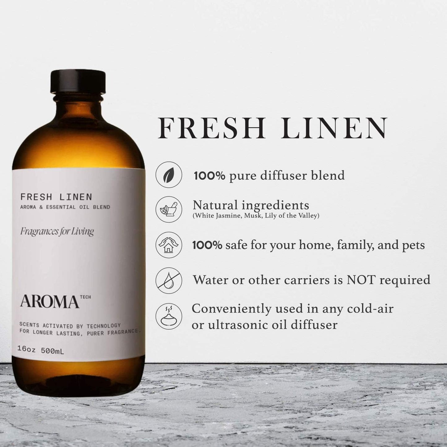 Aromatech Fresh Linen Aroma Essential Oil Blend: Hotel Inspired Aromatherapy with for Ultrasonic Diffusers & Nebulizers - 16.9 fl oz, 500 mL
