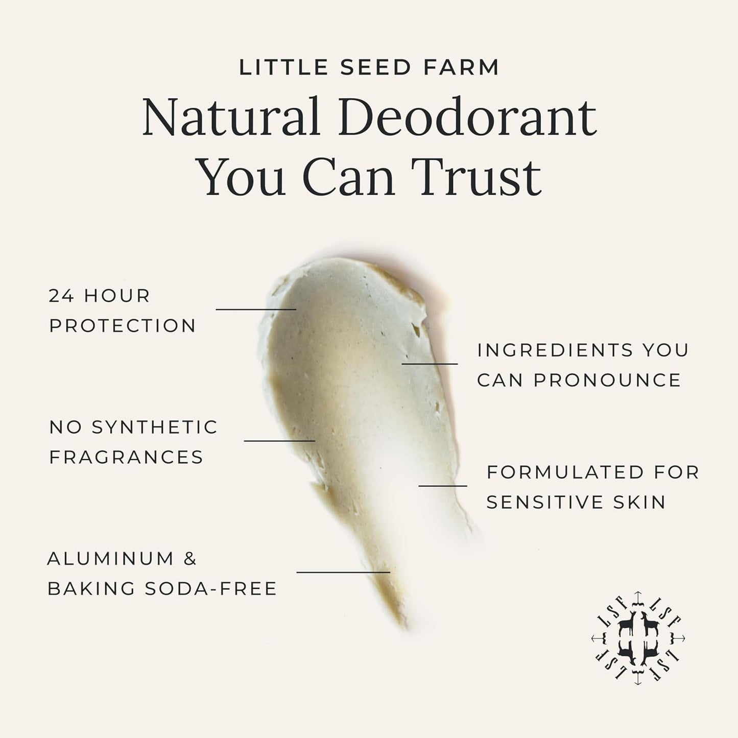 Little Seed Farm All Natural Deodorant Cream, Aluminum Free Activated Charcoal Deodorant for Women or Men - Cedar Vanilla, Net Wt. 2.4oz | 68g