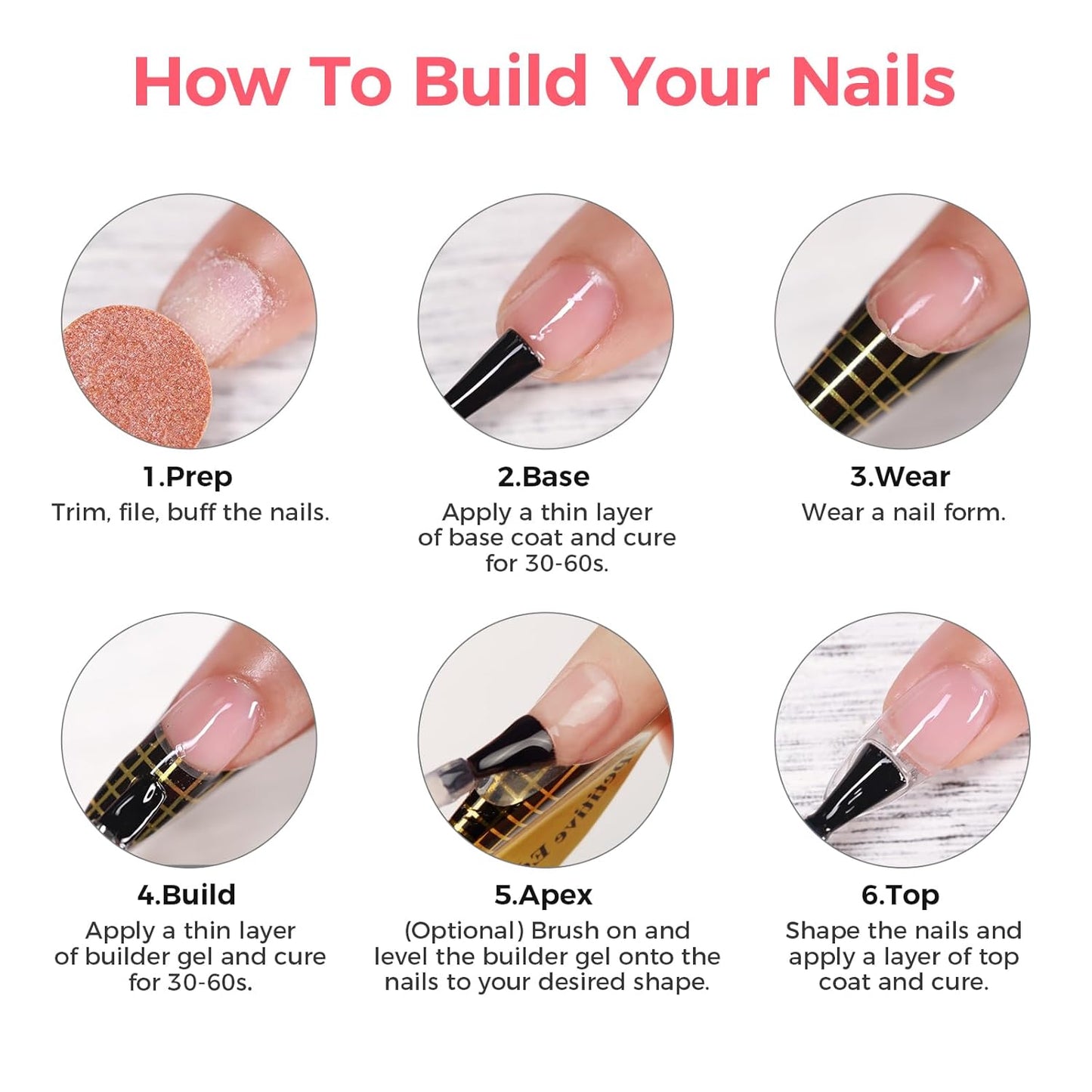 Builder Gel for Nails, 60g Light Pink Hard Gel for Nail Extension with 10 Nail Forms, Strengthener & Thickening, UV LED Lamp Cured Sculpture, Repair Broken Nails, Salon DIY Manicure Kit