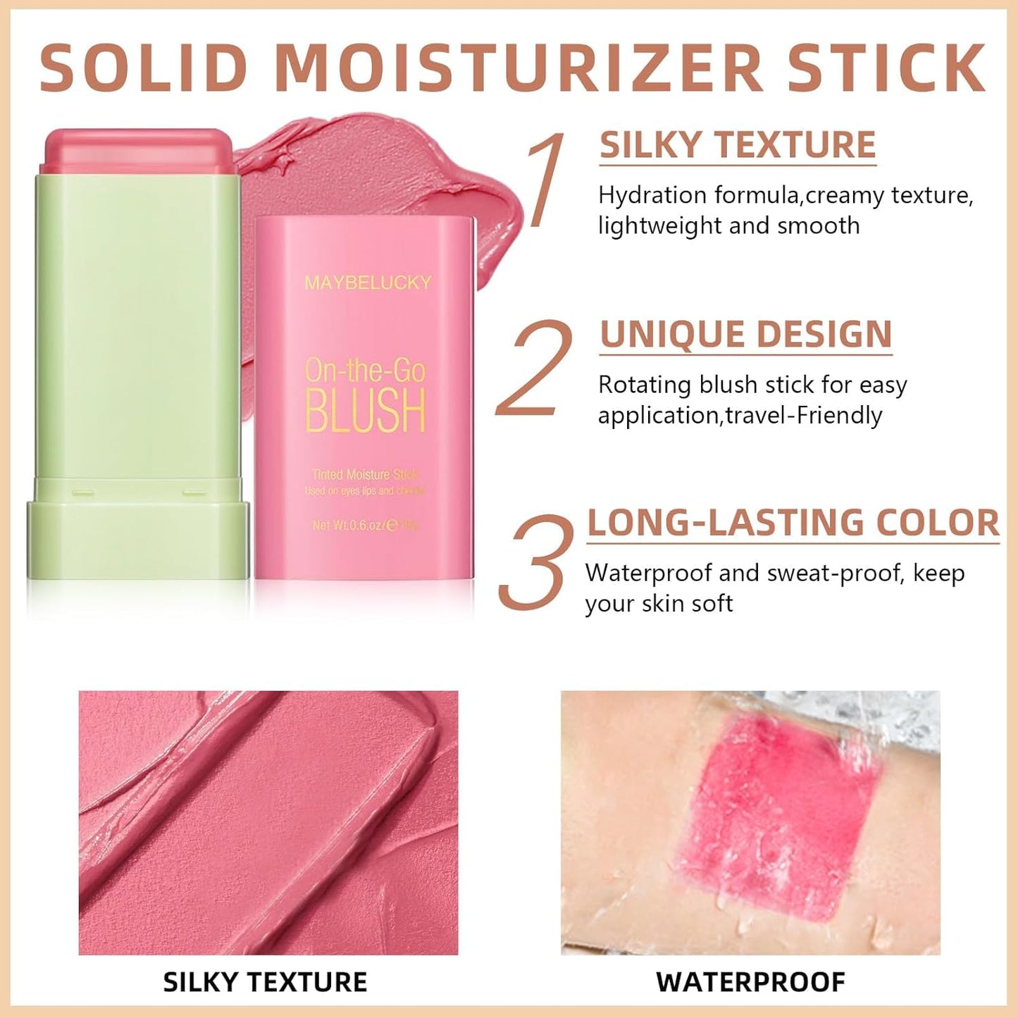 Cream Blush Stick for Cheeks, Multi-Use Makeup Blush Stick for Eyes Lips Face, Travel-Friendly Tinted Solid Moisturizer Matte Blush, Natural Glow Blendable Smooth Blusher with Brush-Shy Pink