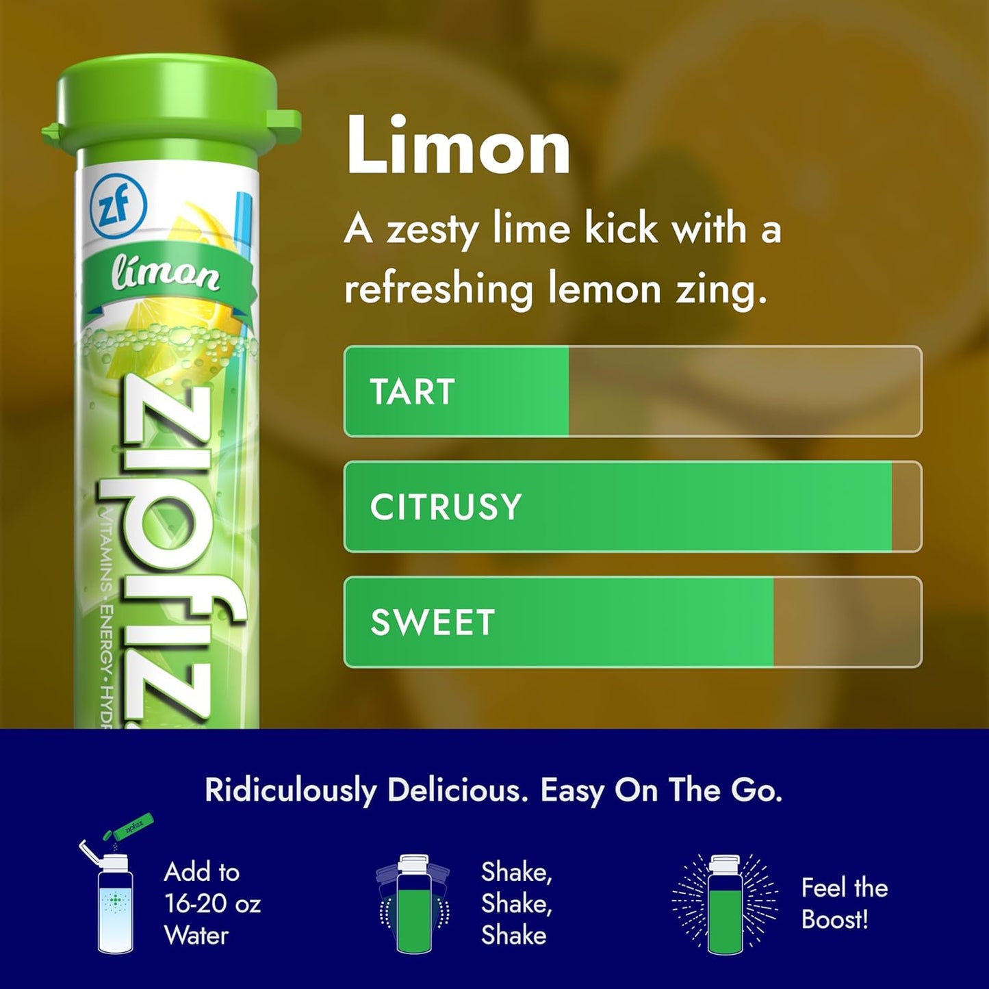 Zipfizz Daily Energy Drink Powder, Limon, 20 Pack | 3-in-1 Sustained Energy, Rapid Hydration, and Essential Vitamins | Sugar-Free | Electrolyte Powder | Contains Vitamin B-12 & Antioxidants