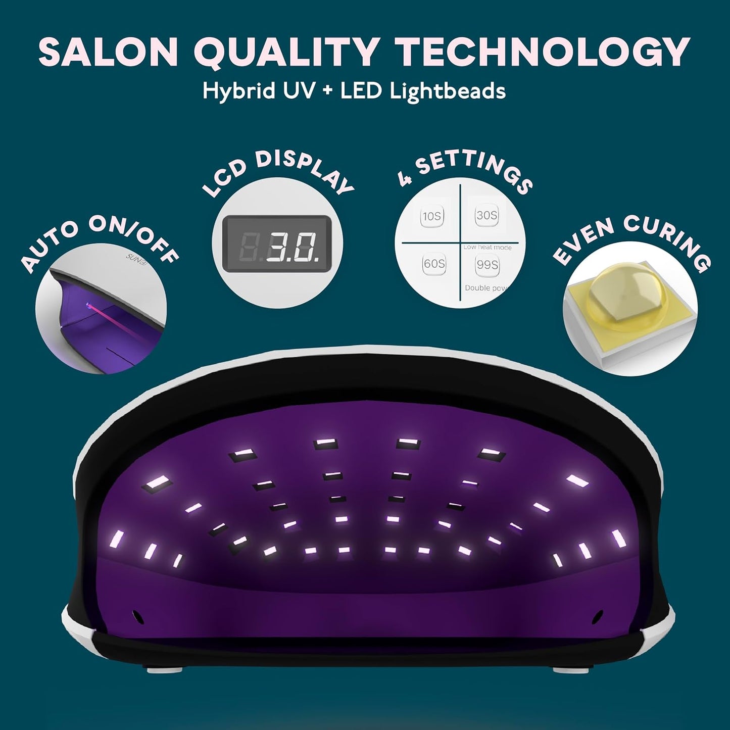 SUNUV UV LED Nail Lamp, UV Light for Nails Compatible with All Gel Polish, 36 LEDs with 4 Timer Settings, LCD Display for Home Salon SUN4 Black