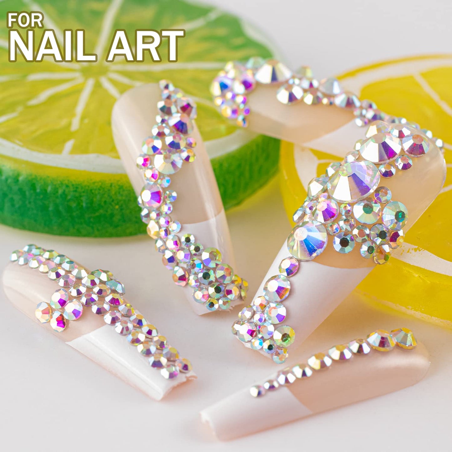 One Pack 2000 Pcs of Flatback Round AB Crystal+Transparent White Clear Rhinestones 6 Sizes (1.5-6 mm) with Nail Art Rhinestone Picker Pencil and Tweezers for DIY and Salon Use
