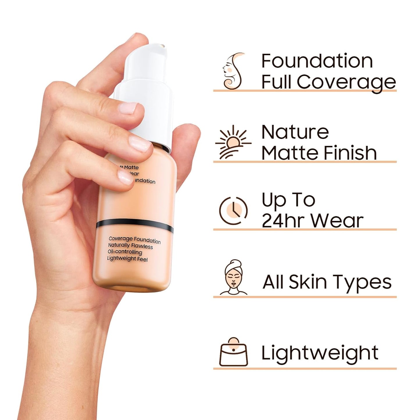 Matte Full Coverage Liquid Foundation - Lightweight & Flawless Oil Control Foundation Makeup, Waterproof and Long-Lasting Skin Foundation Concealer for Dry and Oily Skin, 1 Fl Oz (#103 Warm Peach)