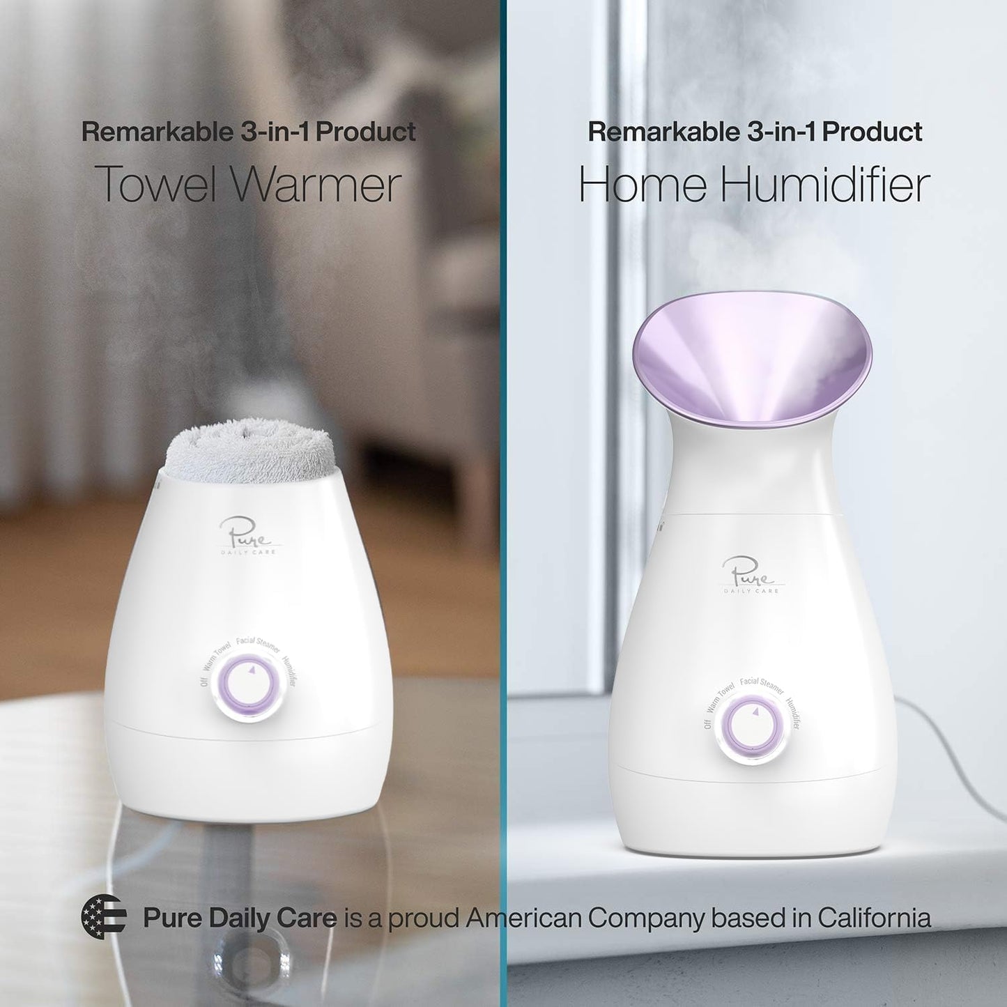 NanoSteamer Large 3-in-1 Nano Ionic Facial Steamer with Precise Temp Control - Humidifier - Unclogs Pores - Blackheads - Spa Quality - Bonus 5 Piece Stainless Steel Skin Kit (Lilac)