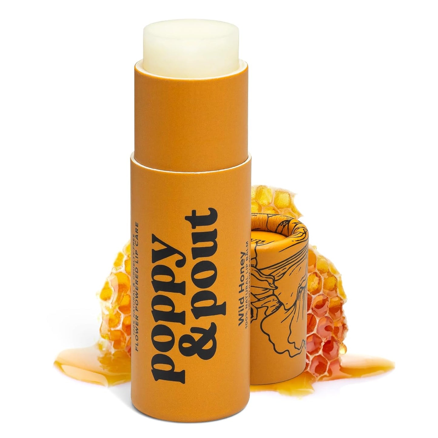 Poppy & Pout Wild Honey Jumbo Lip Balm | All Natural Lip Balms & Moisturizers | Hydrates with Beeswax, Vitamin E, Organic Coconut Oil | Cruelty-Free | Lip Balm in Recyclable Cardboard Tube