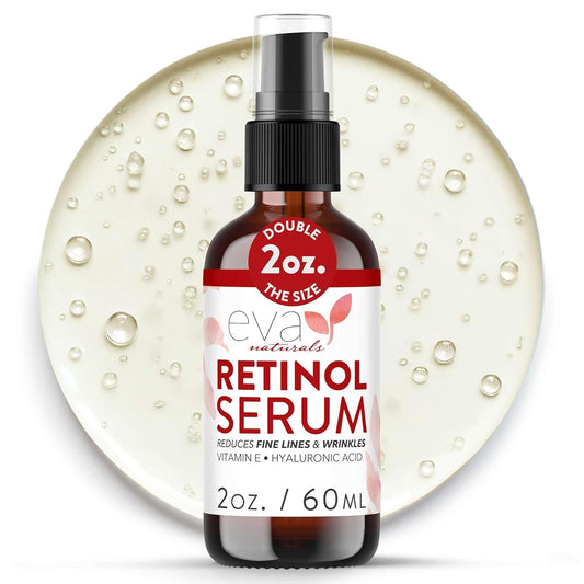 Eva Naturals Retinol Serum for Face – Anti Aging Night Serum with Hyaluronic Acid, Vitamin E, Witch Hazel, Aloe – Wrinkle Moisturizer, Dark Spot Corrector, Acne Scar Treatment, Skin Brightening – 2oz