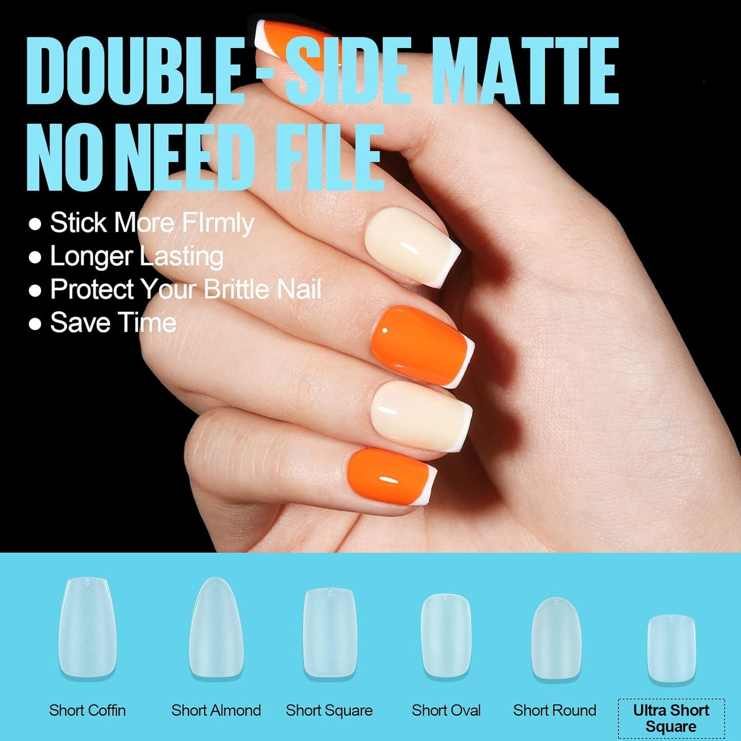TOMICCA Extra Short Coffin Nail Tips, 450Pcs Full Cover Gel Nail Tips for Extension Manicure, 15 Sizes Acrylic Pre-shaped Double-sided Matte Fake Nails with Box