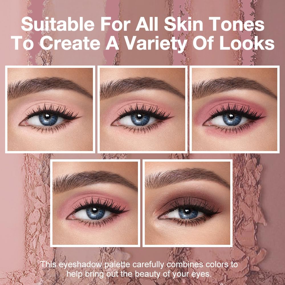 5 Colors Matte Pink Eyeshadow Makeup Palette, Nude Pink Rose Mauve Brown Cocoa Neutral Matte Cream Mini Eye Shadow Palette Makeup for Older Women Blue Green Eye, Blush Contour Palettes sombras de ojos